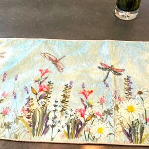 Floral Springtime Table Runner with Dragonfly’s and intricate beading as well.
